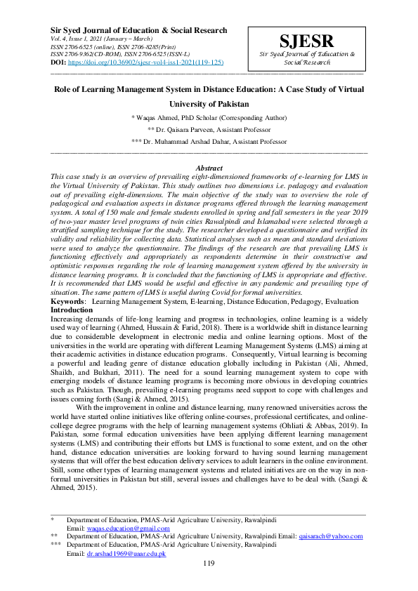(PDF) Role of Learning Management System in Distance Education: A Case ...
