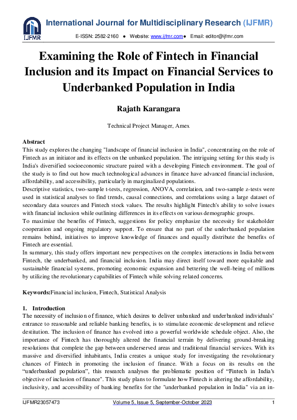(PDF) Examining the Role of Fintech in Financial Inclusion and its ...