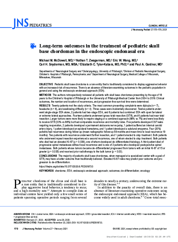 (PDF) Long-term outcomes in the treatment of pediatric skull base ...
