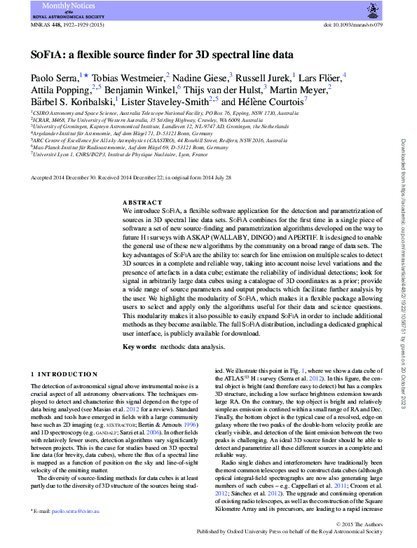 (PDF) SoFiA: a flexible source finder for 3D spectral line data