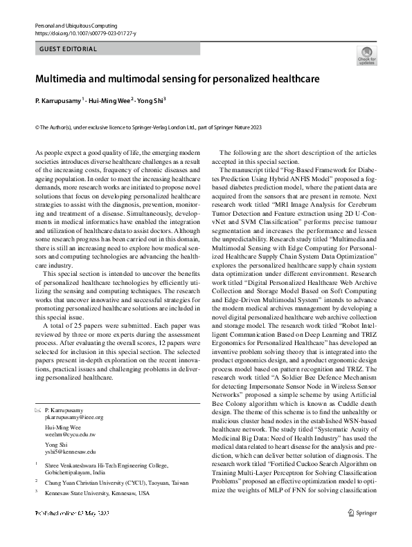 (PDF) Multimedia and multimodal sensing for personalized healthcare