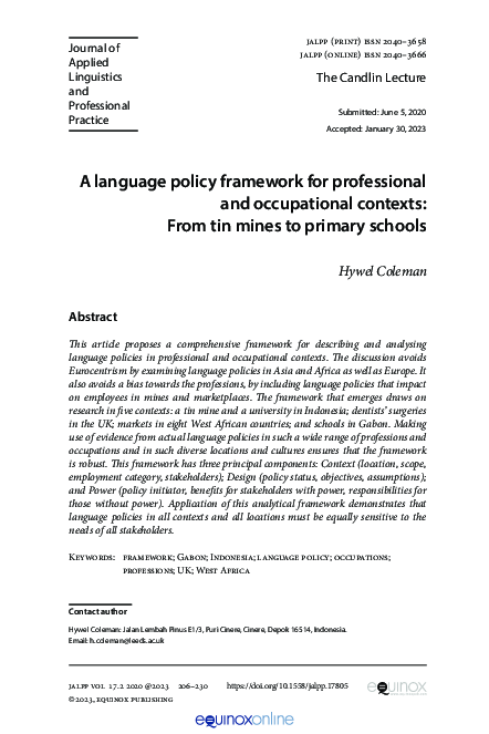(PDF) A language policy framework for professional and occupational ...