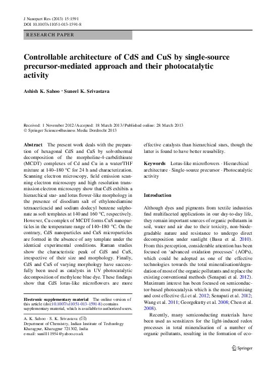 (PDF) Controllable architecture of CdS and CuS by single-source ...