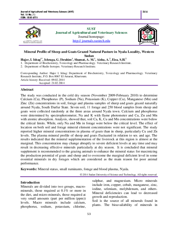 (PDF) Mineral Profile of Sheep and Goats Grazed Natural Pasture in ...