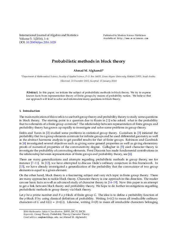 (PDF) Probabilistic methods in block theory