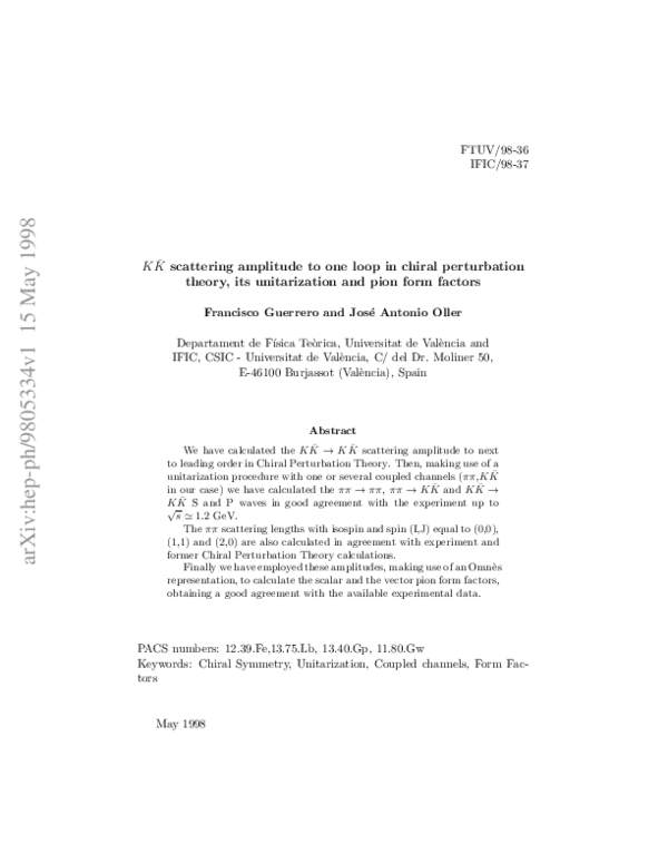 (PDF) Scattering Amplitude to One Loop in Chiral Perturbation Theory ...
