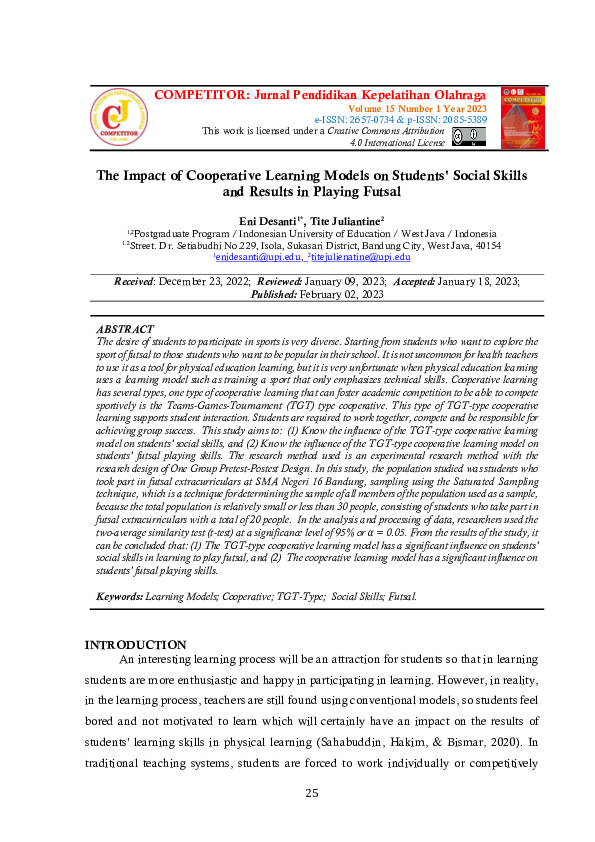 (PDF) The Impact of Cooperative Learning Models on Students' Social ...
