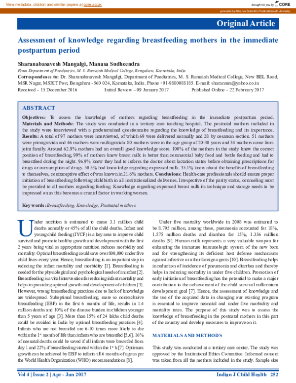 (PDF) Assessment of Knowledge Regarding Breastfeeding Mothers in the ...