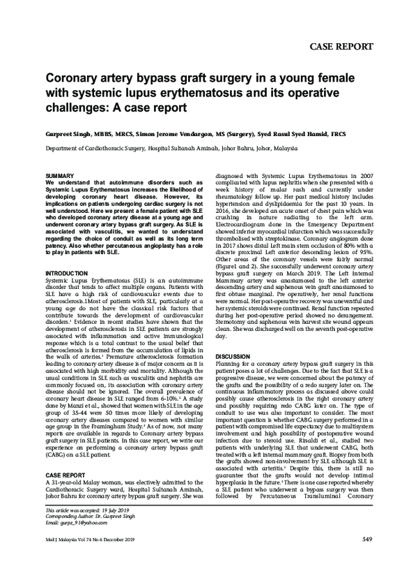 (PDF) Coronary Artery Bypass Graft Surgery in a Young Female with ...