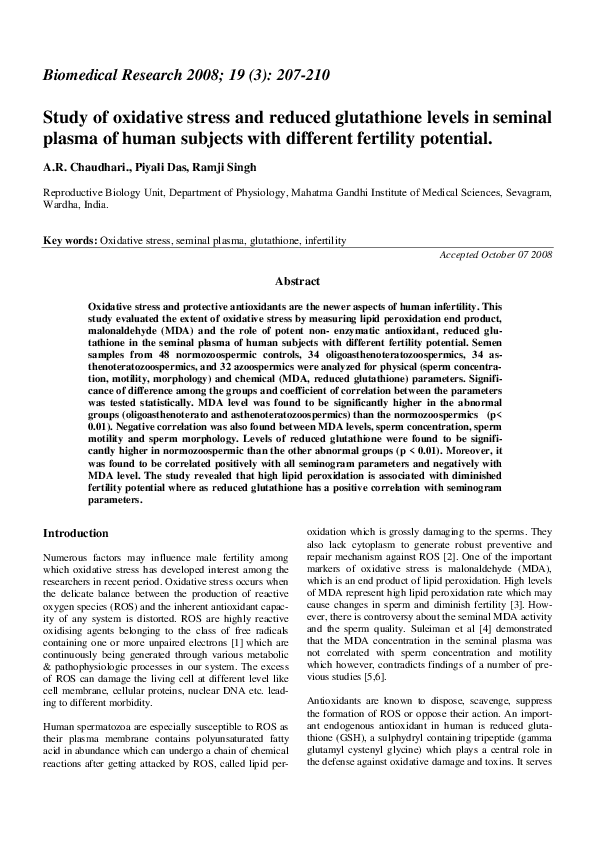 (PDF) Study of oxidative stress and reduced glutathione levels in ...