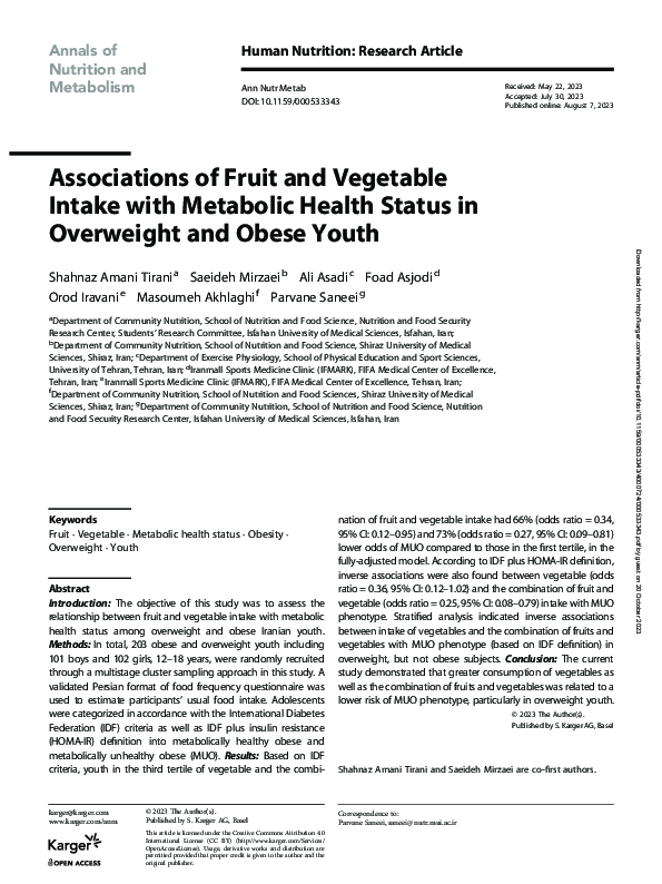 (PDF) Associations of fruit and vegetable intake with metabolic health ...