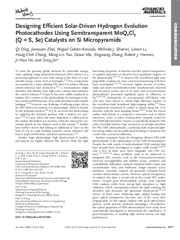 (PDF) Designing Efficient Solar-Driven Hydrogen Evolution Photocathodes ...