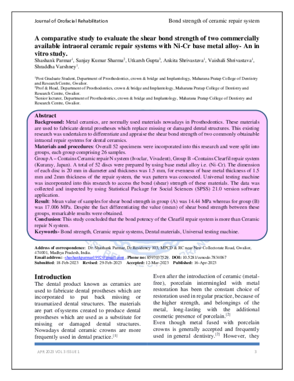 (PDF) A comparative study to evaluate the shear bond strength of two ...