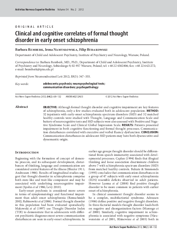 (PDF) Clinical and cognitive correlates of formal thought disorder in ...