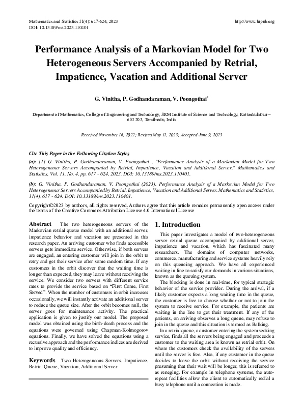 (PDF) Performance Analysis of a Markovian Model for Two Heterogeneous ...