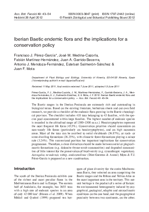 (PDF) Iberian Baetic Endemic Flora and the Implications for a ...