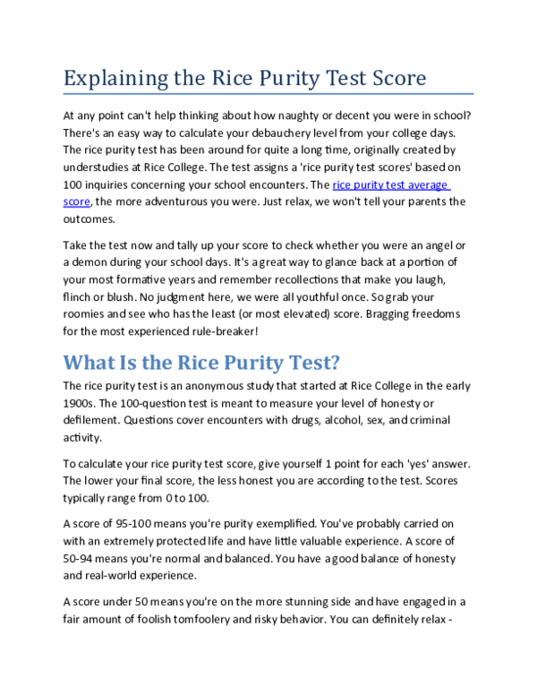 (DOC) Explaining the Rice Purity Test Score