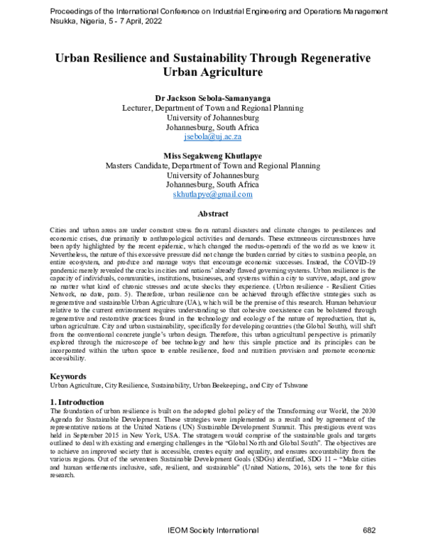 (PDF) Urban Resilience and Sustainability Through Regenerative Urban ...