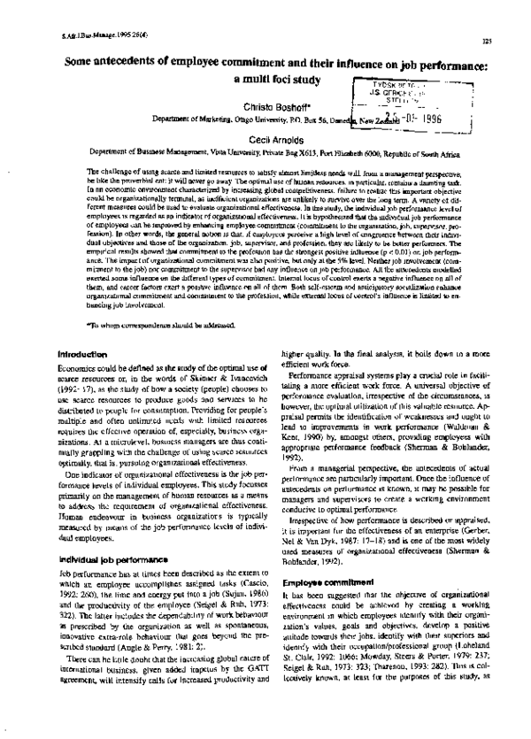 (PDF) Some antecedents of employee commitment and their influence on ...