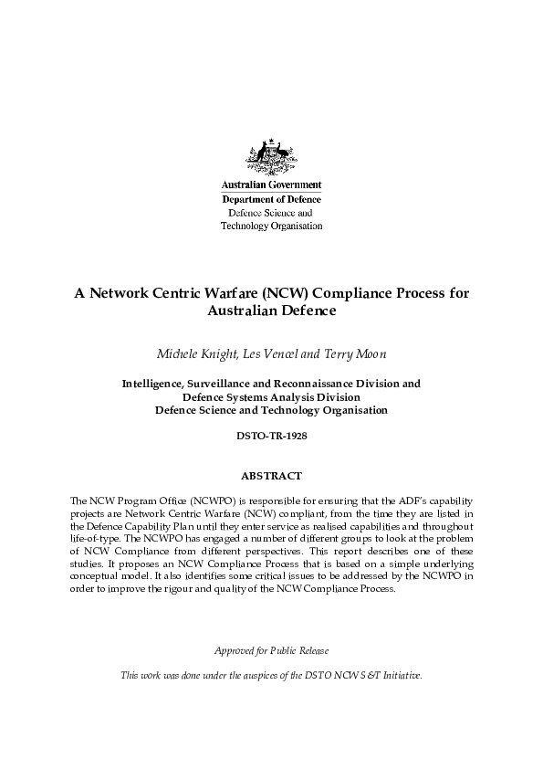 (PDF) A Network Centric Warfare (NCW) Compliance Process for Australian ...