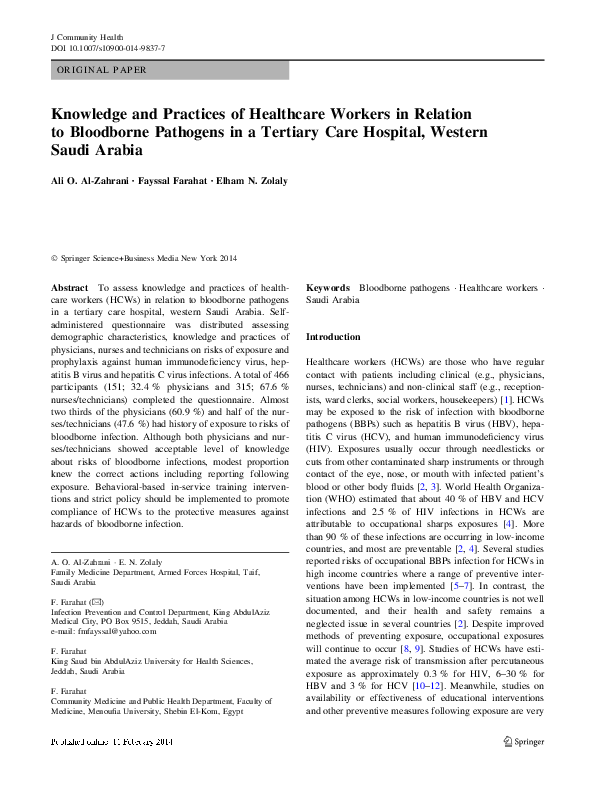 (PDF) Knowledge and Practices of Healthcare Workers in Relation to ...