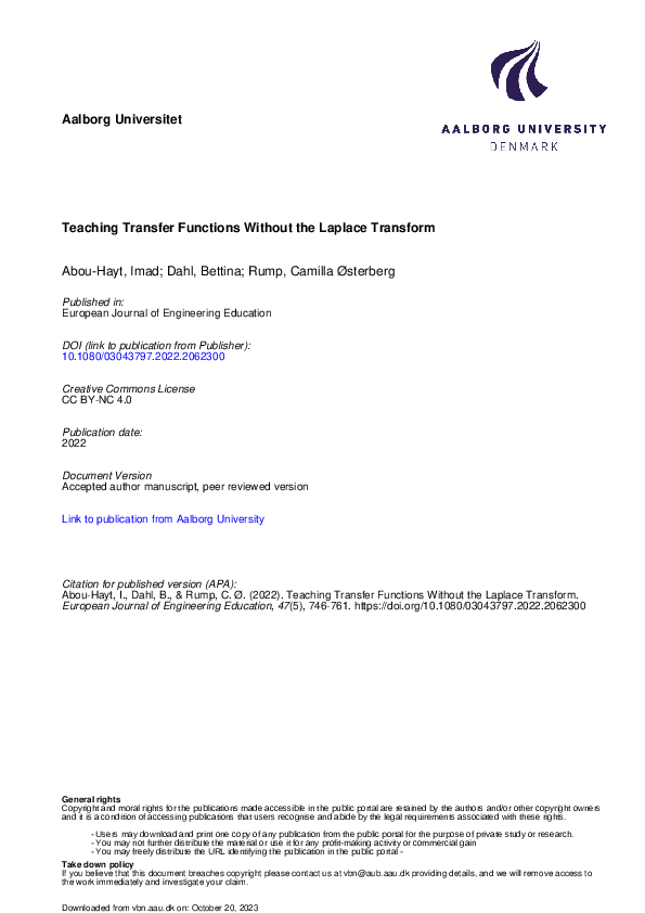 Pdf Teaching Transfer Functions Without The Laplace Transform