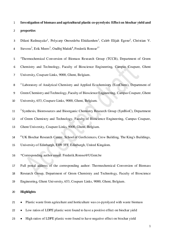 (PDF) Investigation of biomass and agricultural plastic co-pyrolysis ...