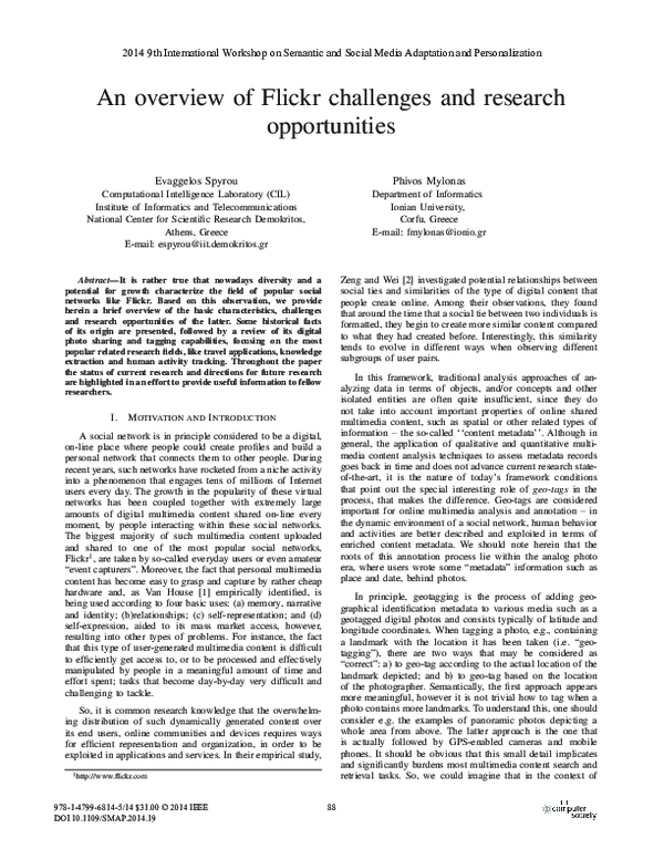 (PDF) An Overview of Flickr Challenges and Research Opportunities