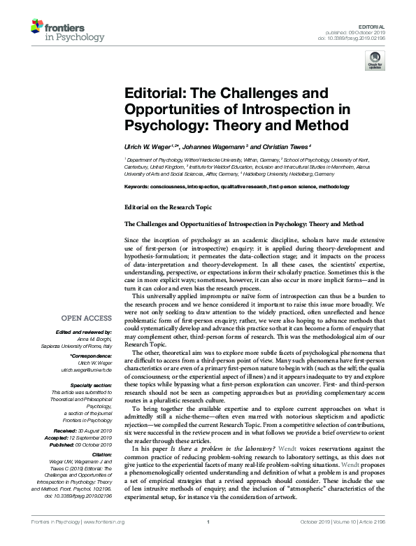 (PDF) Editorial: The Challenges and Opportunities of Introspection in ...