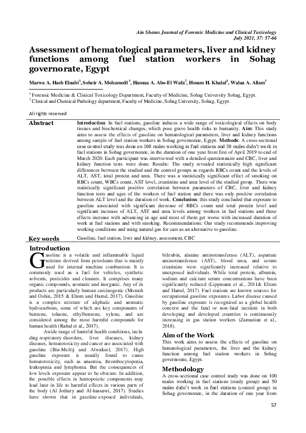 (PDF) Assessment of hematological parameters, liver and kidney ...