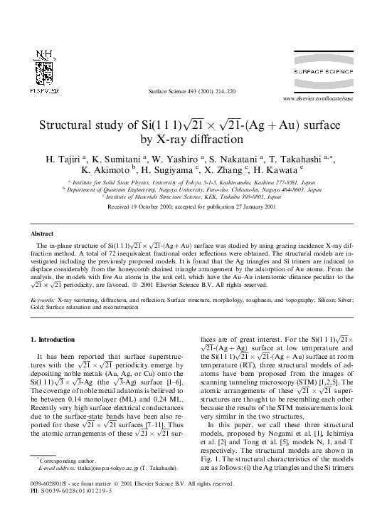 (PDF) Structural study of Si( 111 ) 21×21 -(Ag+Au) surface by X-ray ...