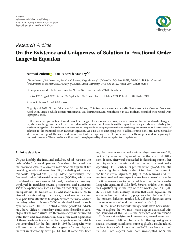 (PDF) On the Existence and Uniqueness of Solution to Fractional-Order ...
