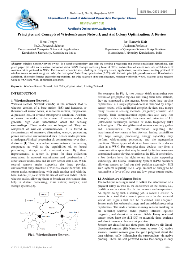 (PDF) Principles and Concepts of Wireless Sensor Network and Ant Colony ...