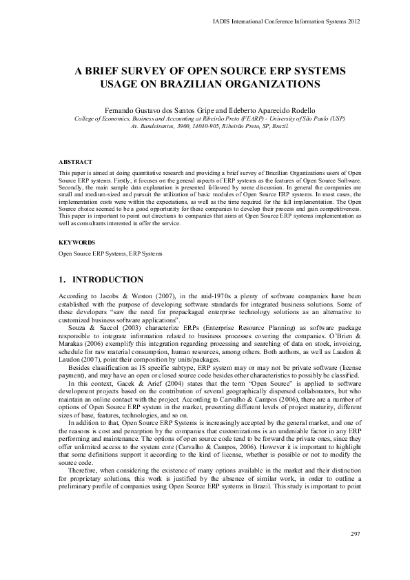 (PDF) A brief survey of open source ERP systems usage on Brazilian ...