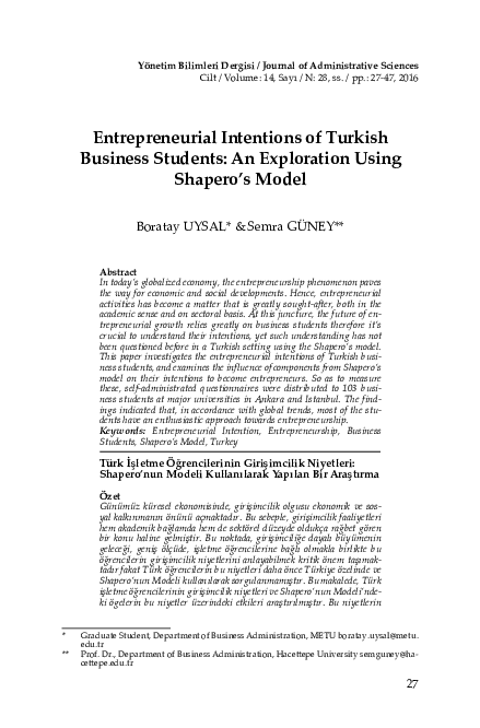 (PDF) Entrepreneurial Intentions of Turkish Business Students: An ...