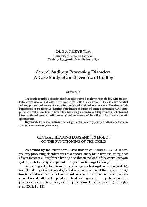 (PDF) Central Auditory Processing Disorders. A Case Study of an Eleven ...