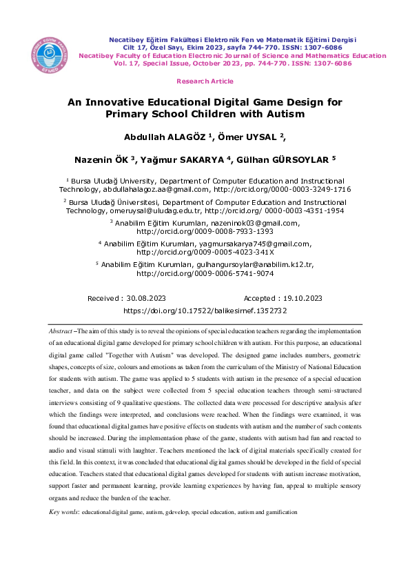 (PDF) An Innovative Educational Digital Game Design for Primary School ...