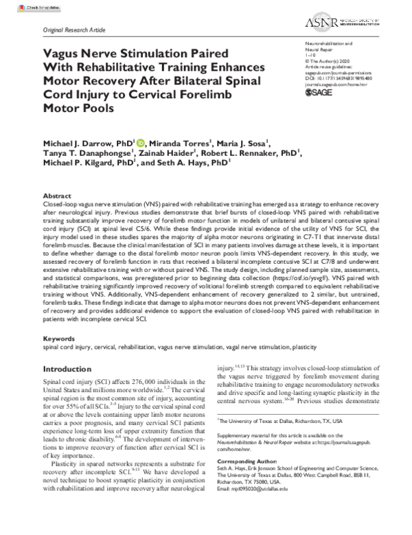 (PDF) Vagus nerve stimulation paired with rehabilitation for stroke ...