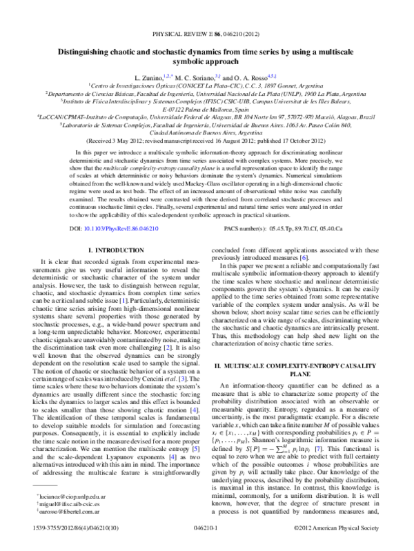 (PDF) Distinguishing chaotic and stochastic dynamics from time series ...