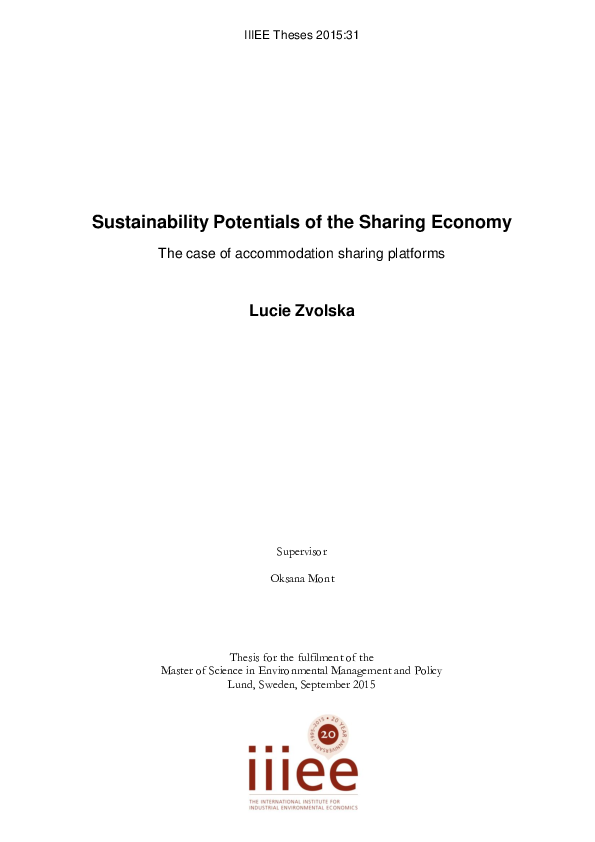 (PDF) Sustainability Potentials of the Sharing Economy: The case of ...