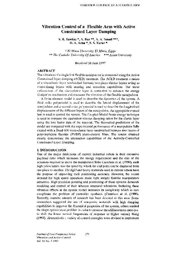 (PDF) Vibration Control of a Flexible Arm with Active Constrained Layer ...