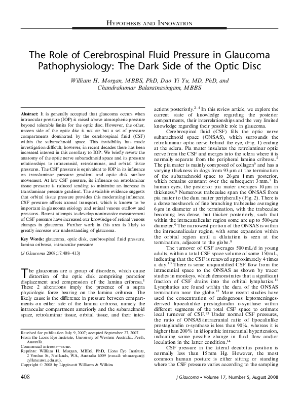 (PDF) The Role of Cerebrospinal Fluid Pressure in Glaucoma ...