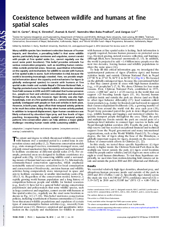 (PDF) Coexistence between wildlife and humans at fine spatial scales