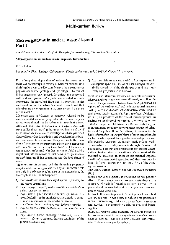 (PDF) in nuclear waste disposal. Introduction Reinhard