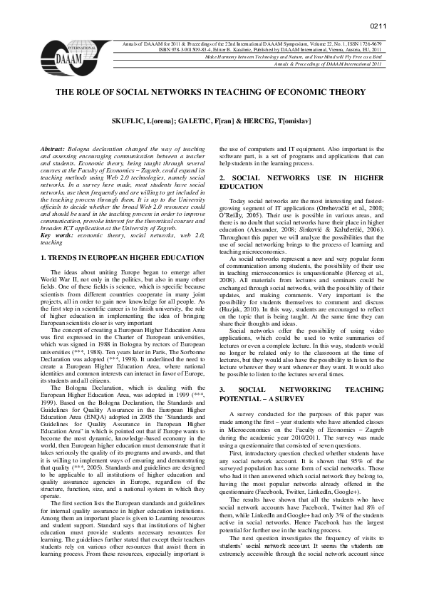 (PDF) The Role of Social Networks in Teaching of Economic Theory