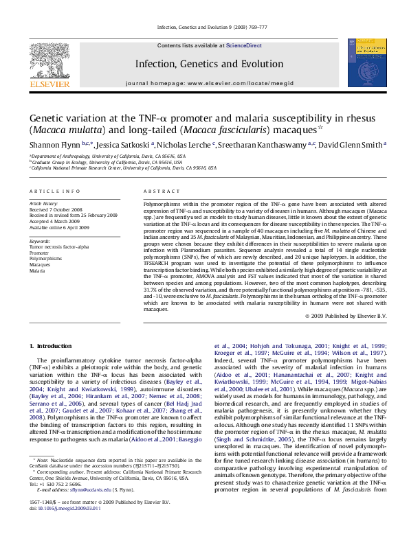(PDF) Genetic variation at the TNF-α promoter and malaria ...