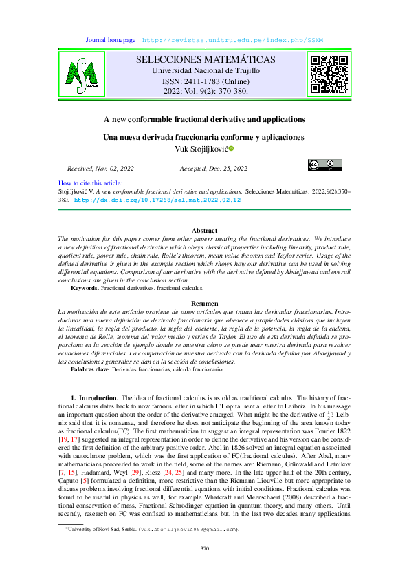 (PDF) A New conformable fractional derivative and applications