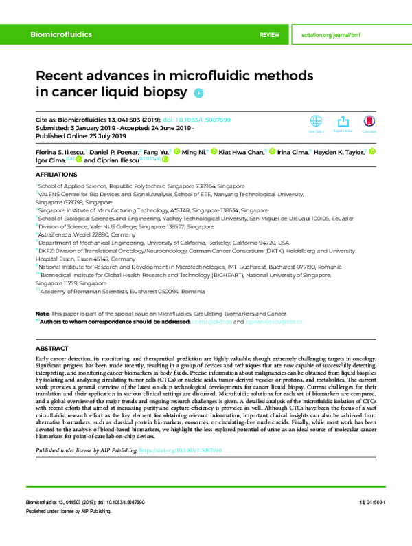 (PDF) Recent advances in microfluidic methods in cancer liquid biopsy