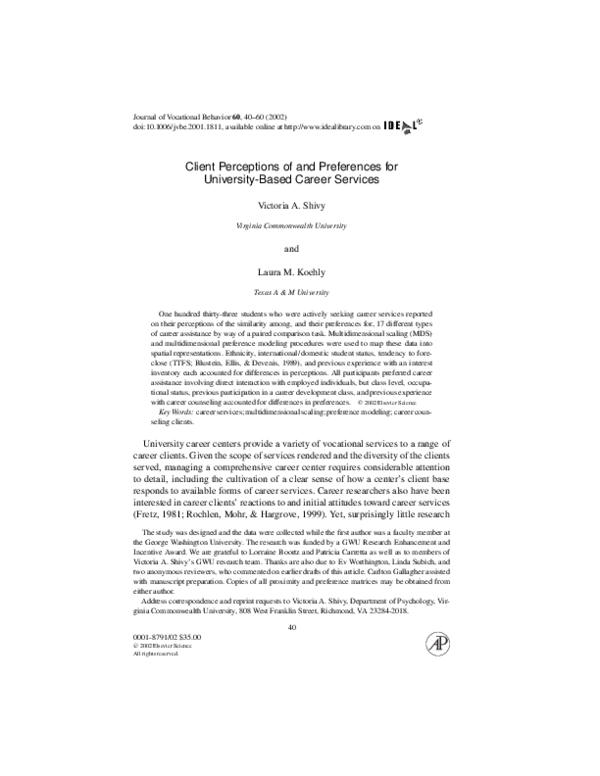(PDF) Client Perceptions of and Preferences for University-Based Career ...