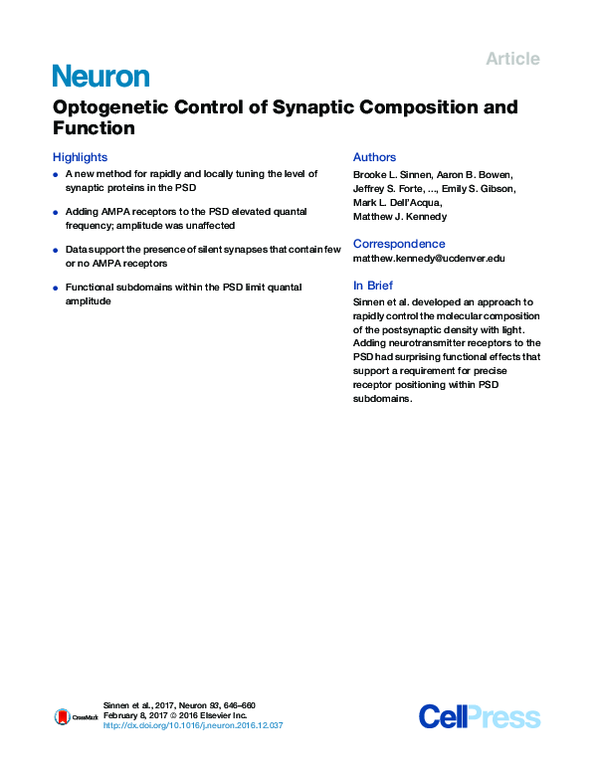 (PDF) Optogenetic Control of Synaptic Composition and Function